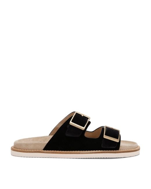 Brunello Cucinelli Black Suede Double-Strap Sandals for men