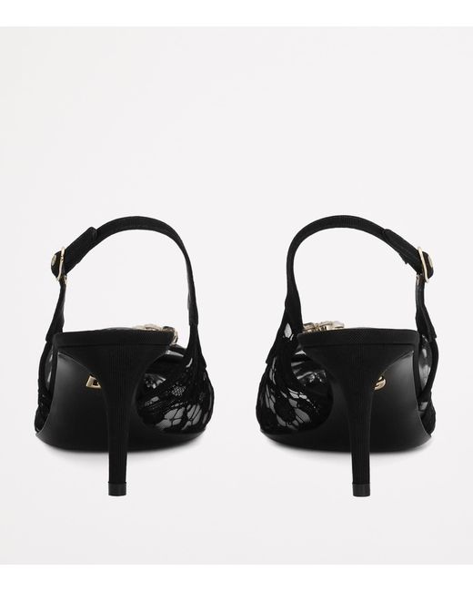 Dolce & Gabbana Black Lace Embellished Slingback Sandals 60