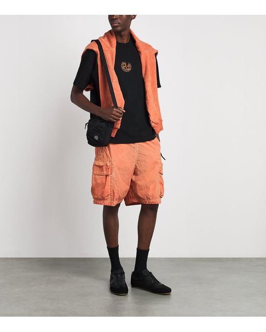 Stone Island Orange Nylon Cargo Shorts for men