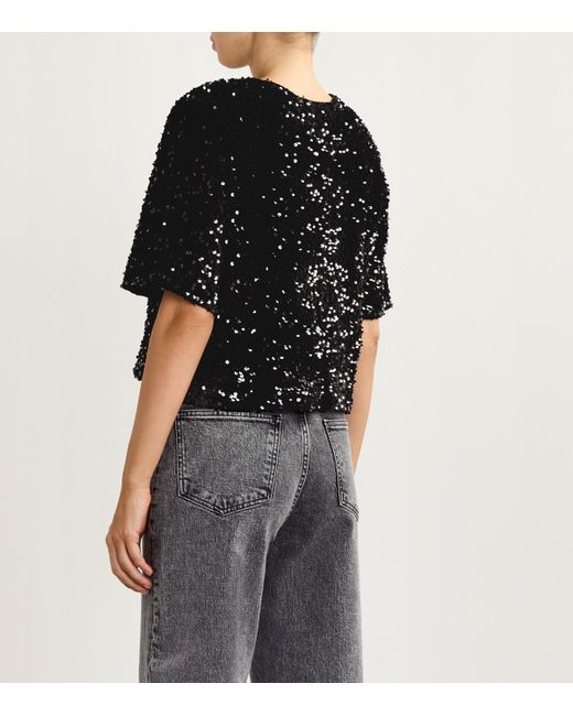 Maje Black Velvet Embellished Top