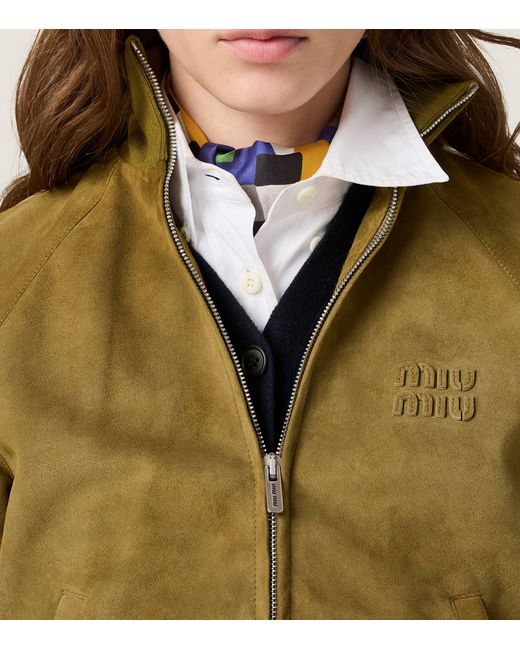 Miu Miu Green Waxed Suede Stripe Track Jacket