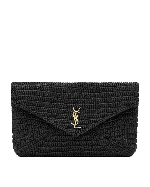 Saint Laurent Black Raffia Cassandre Envelope Pouch