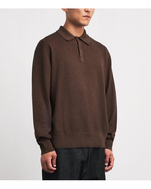 7 For All Mankind Brown Wool-Cashmere Long-Sleeve Polo Shirt for men