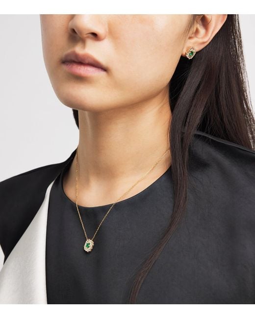 Suzanne Kalan Metallic Diamond And Emerald Princess Flower Necklace