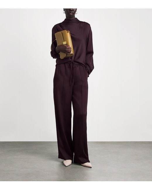 Vince Purple Satin Cowl-Neck Blouse