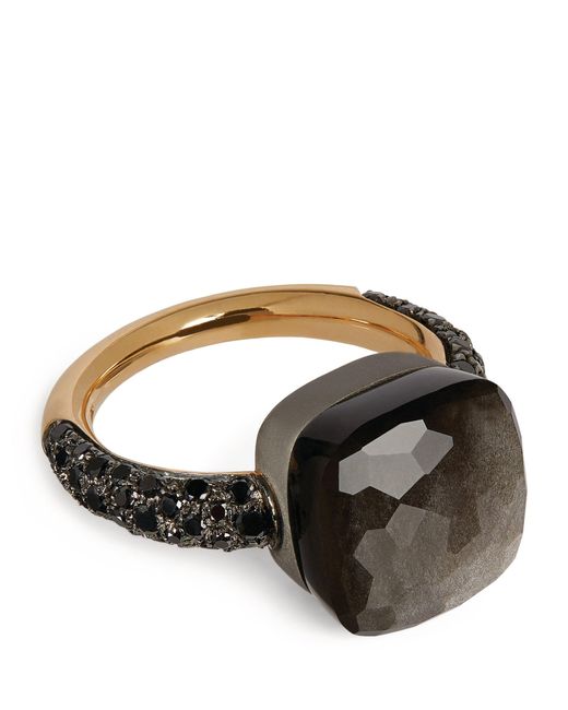 Pomellato Rose Gold, Titanium, Black Diamond And Obsidian Nudo Maxi Ring