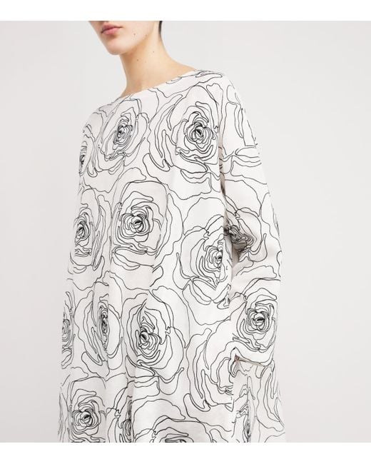 Eskandar White Linen-Cotton Embroidered Midi Dress