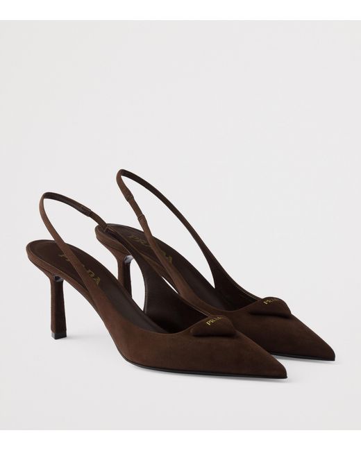 Prada Brown Suede Triangle Slingback Pumps 75