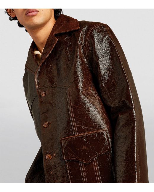 Séfr Brown Patent Oversized-collar Jacket for men