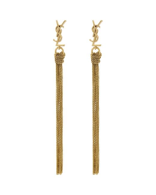 Saint Laurent Metallic Pompons Chains Earrings