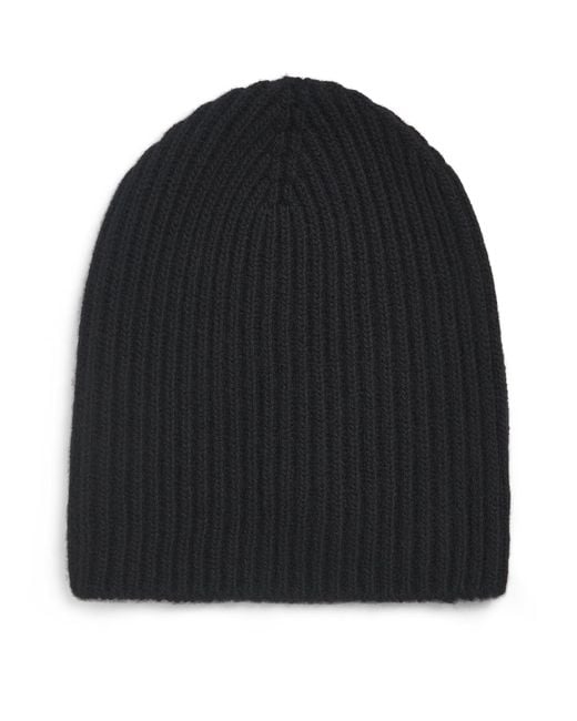 Johnstons Black Cashmere Ribbed Beanie for men