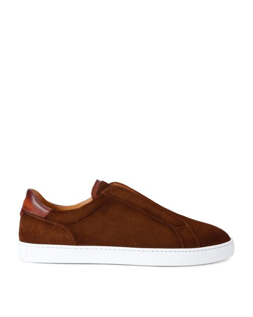 Magnanni Shoes Brown Leather Laceless Sneakers for men