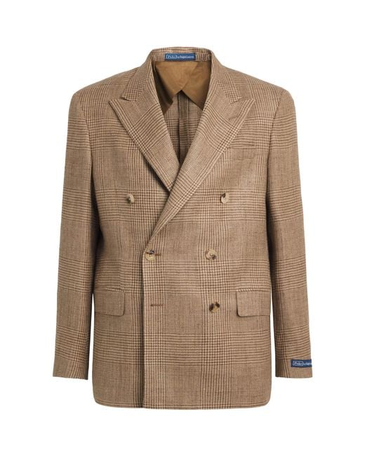 Polo Ralph Lauren Brown Linen-Silk-Wool Glenplaid Blazer for men