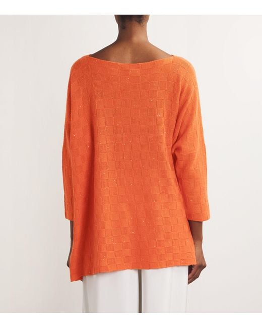 Eskandar Orange Cashmere-silk Sequinned Tunic Top