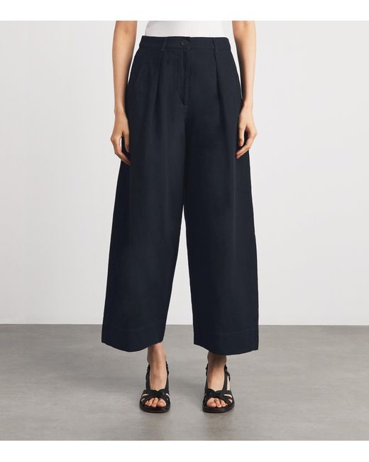ME+EM Blue Cotton Barrel-Leg Trousers