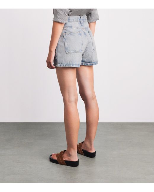 Sandro Blue Leather-Trim Denim Shorts