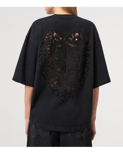 AllSaints Black Crochet-Detail Amelie T-Shirt