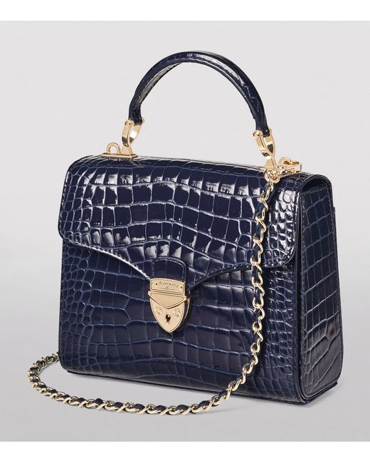 Aspinal Blue Midi Mayfair Top-Handle Bag