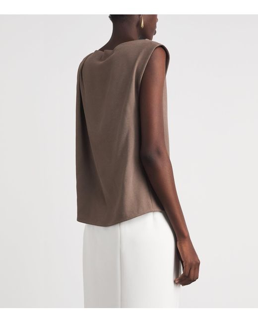 Vince Brown Crepe Draped-Shoulder Top