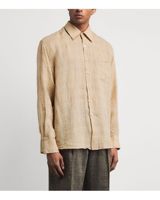 Our Legacy Natural Cotton-Linen-Blend Check Above Shirt for men