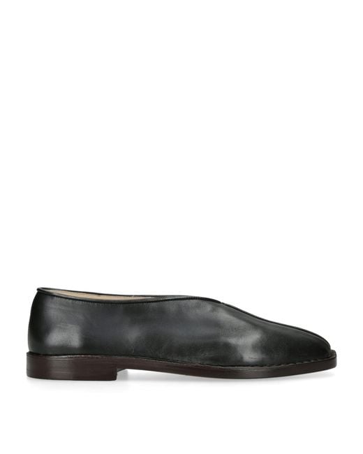 Lemaire Black Leather Piped Slippers for men