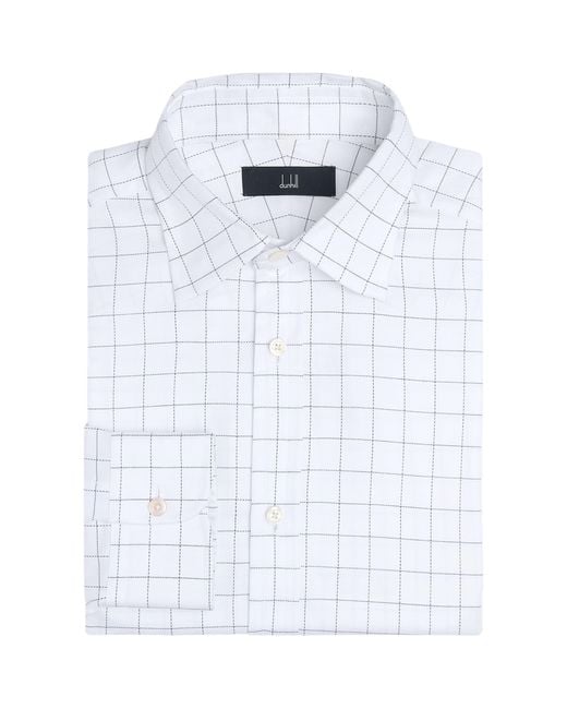 Dunhill White Cotton Check Shirt for men