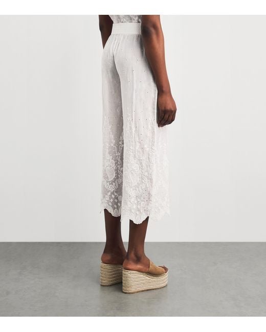 Alice + Olivia White Cotton Elba Wide-Leg Trousers