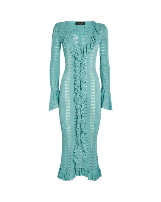Blumarine Blue Knit Ruffled Midi Dress