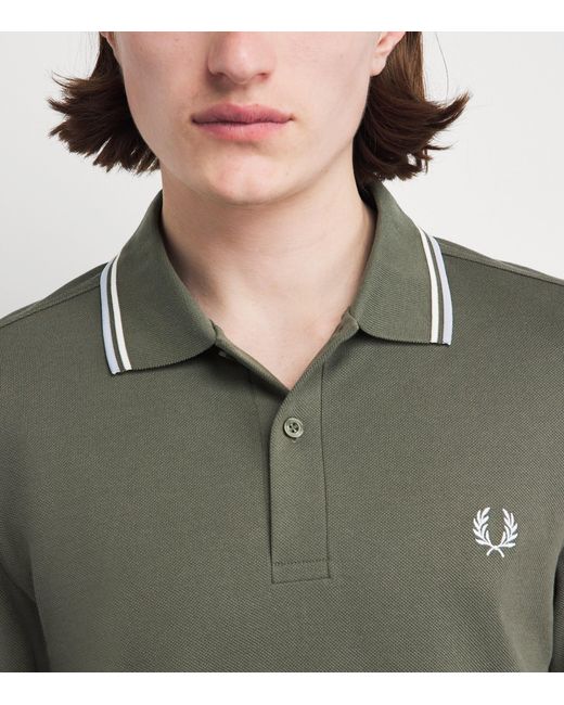 Fred Perry Green Cotton Twin Tipped Polo Shirt for men