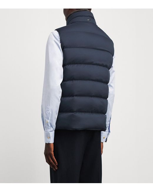 Herno Blue Faux Fur Collar Quilted Down Gilet for men
