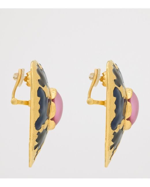 Saint Laurent Blue Enamel Heart Clip-On Earrings for men