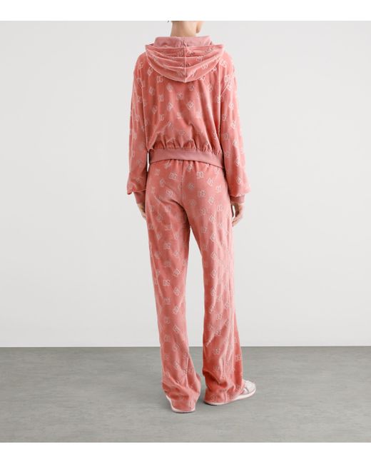 Dolce & Gabbana Red Velvet Logo Zip-Up Hoodie
