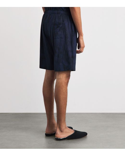 Derek Rose Blue Printed London Lounge Shorts for men
