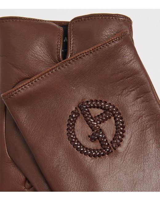 Giorgio Armani Brown Lambskin Ga Logo Gloves for men