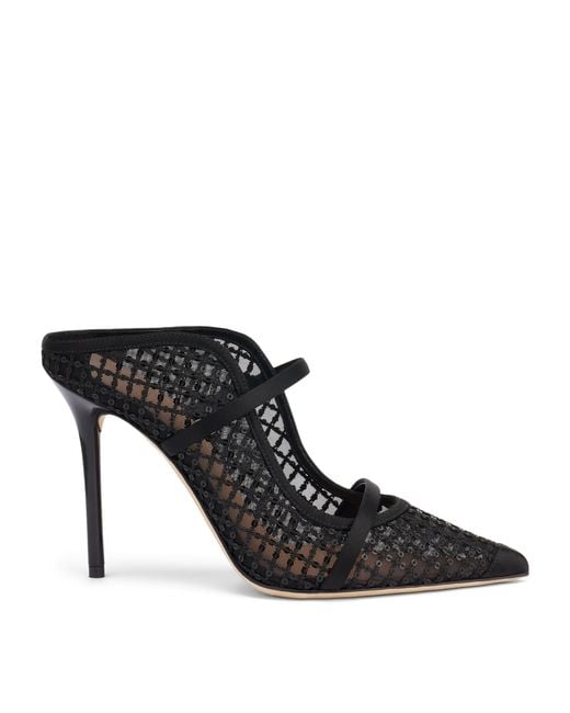 Malone Souliers Black Sequin Mesh Maureen Heeled Mules 100