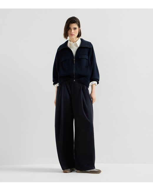 Brunello Cucinelli Blue Cotton-Silk Interlock Track Pants