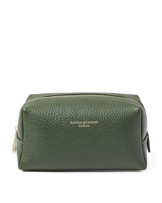 Aspinal Green Medium Leather London Cosmetic Case