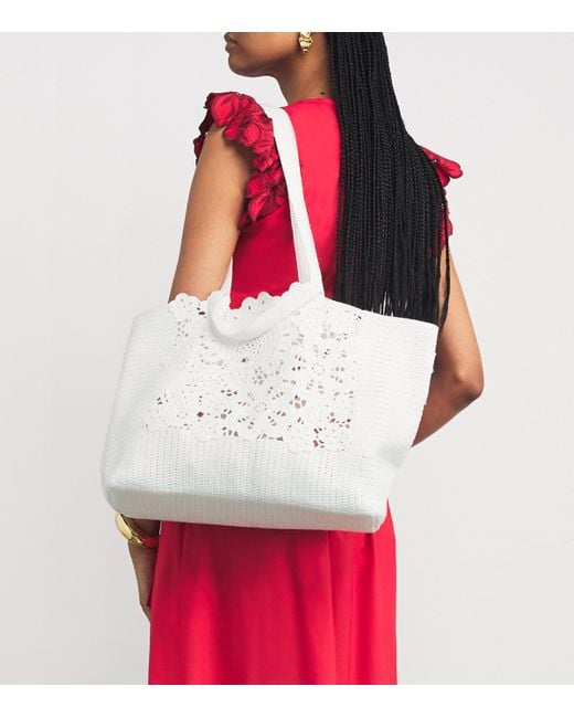 Sandro White Crochet Tote Bag