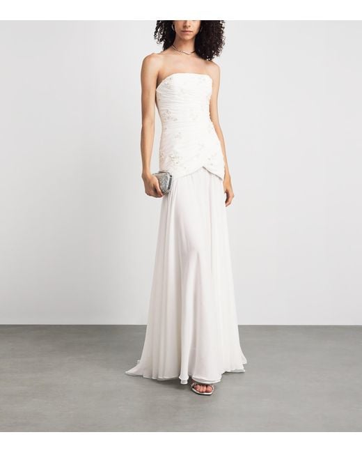 Sandra Mansour White Embellished Strapless Gown
