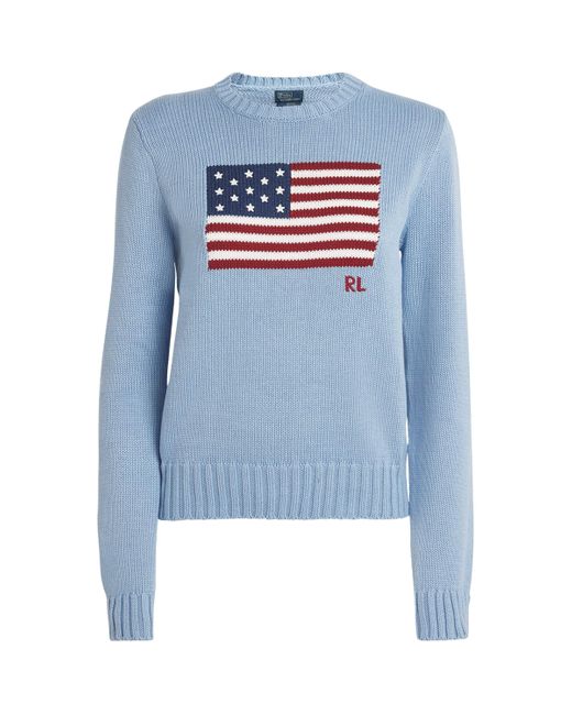 Polo Ralph Lauren Blue Intarsia American Flag Sweater