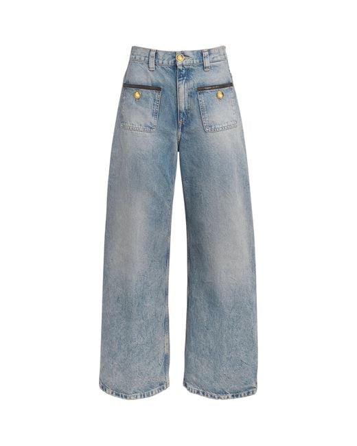 Sandro Blue Leather-Trimmed Straight Jeans