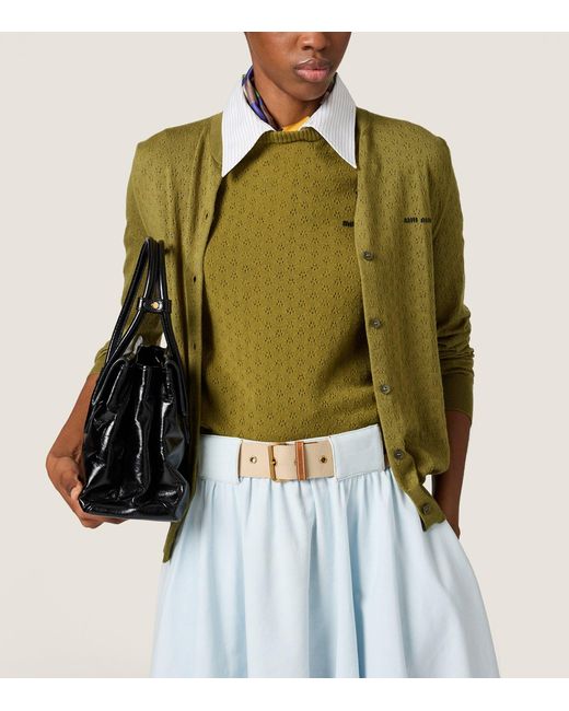 Miu Miu Green Cashmere-Silk Pointelle Cardigan
