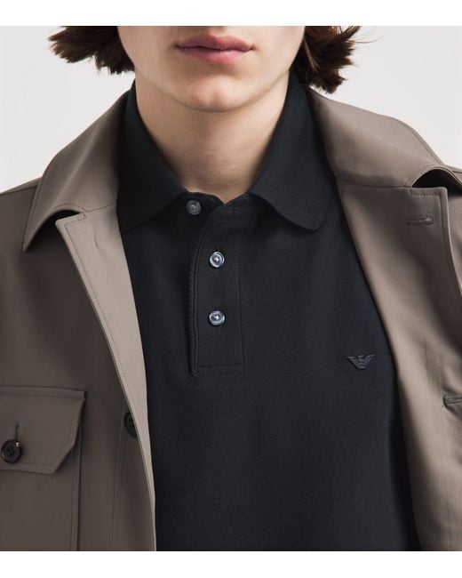 Emporio Armani Black Cotton Logo Polo Shirt for men