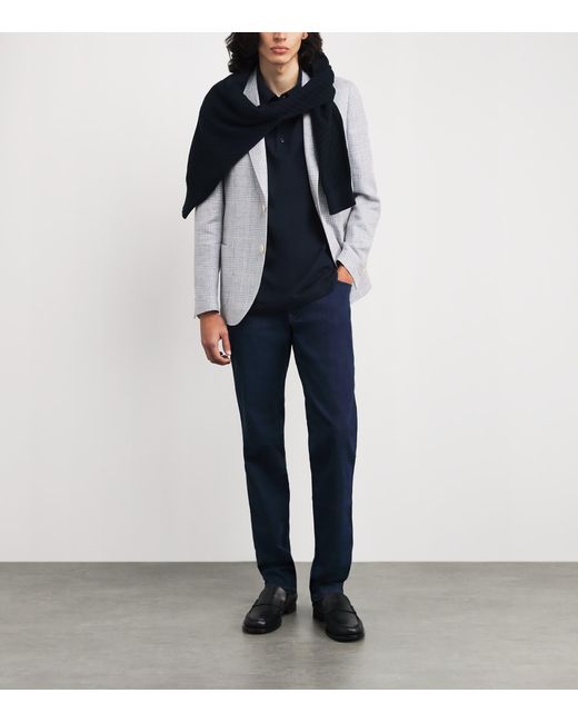 Brioni Blue Cotton-Silk Polo Shirt for men