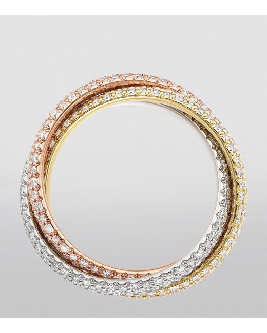Cartier Metallic Medium White, Yellow, Rose Gold And Diamond Trinity Ring