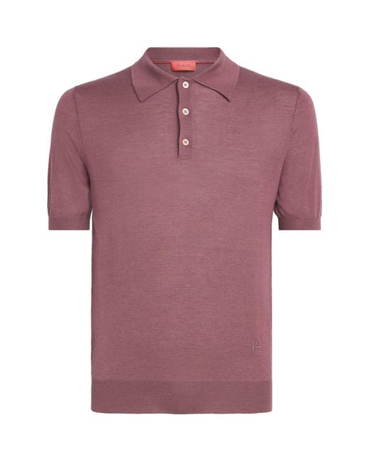 Isaia Pink Cashmere-Silk Polo Shirt for men