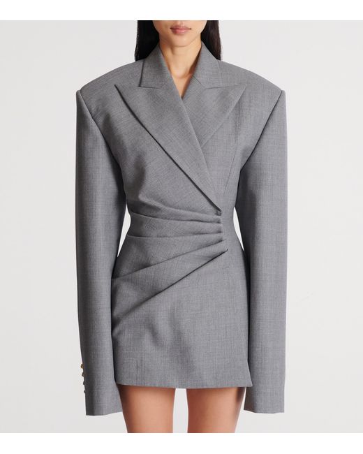 Balmain Gray Wool Jacket Dress