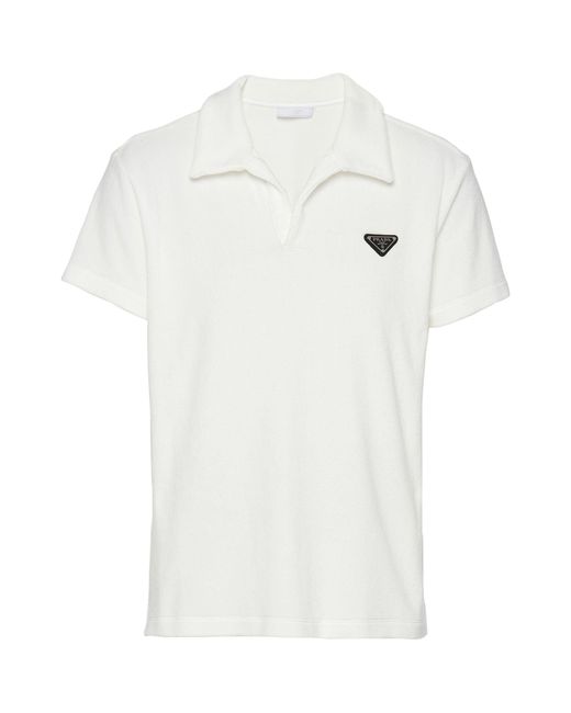 Prada White Terry Towelling Polo Shirt for men
