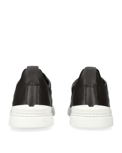 Zegna Black Leather Triple Stitch Secondskin Sneakers for men