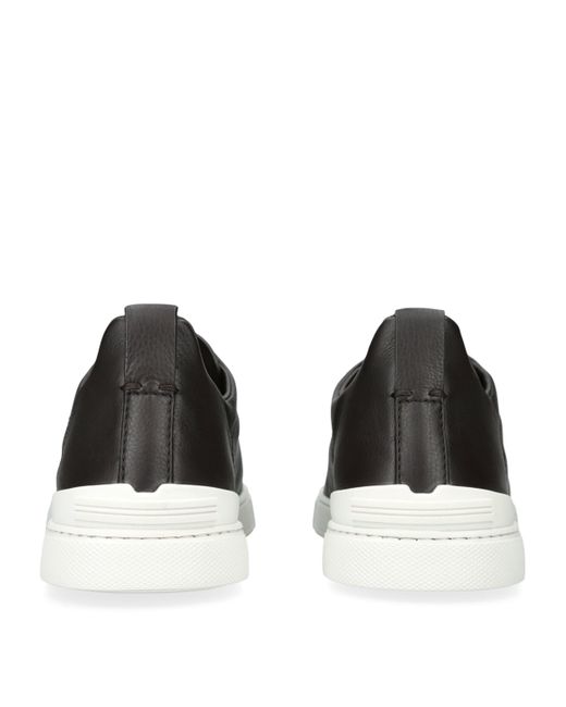 Zegna Black Leather Triple Stitch Secondskin Sneakers for men